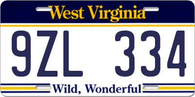 WV license plate 9ZL334