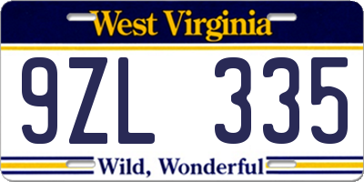 WV license plate 9ZL335