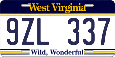 WV license plate 9ZL337