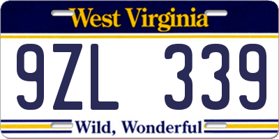 WV license plate 9ZL339