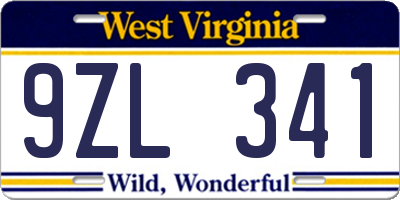 WV license plate 9ZL341