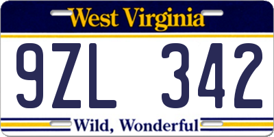 WV license plate 9ZL342