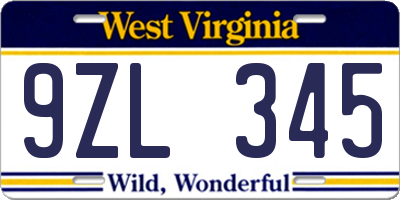 WV license plate 9ZL345