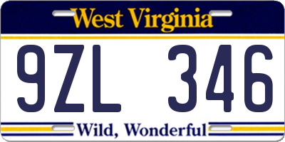 WV license plate 9ZL346