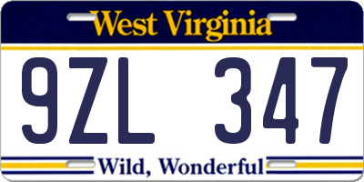 WV license plate 9ZL347