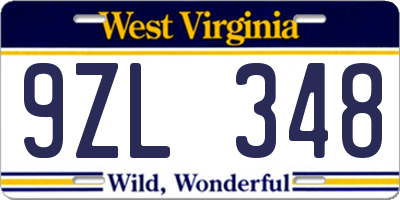 WV license plate 9ZL348