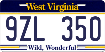 WV license plate 9ZL350