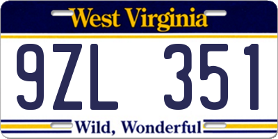 WV license plate 9ZL351