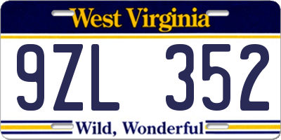 WV license plate 9ZL352