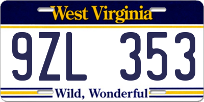 WV license plate 9ZL353