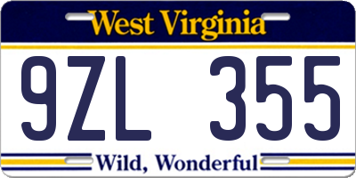 WV license plate 9ZL355