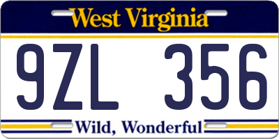 WV license plate 9ZL356