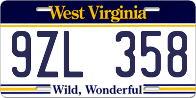 WV license plate 9ZL358