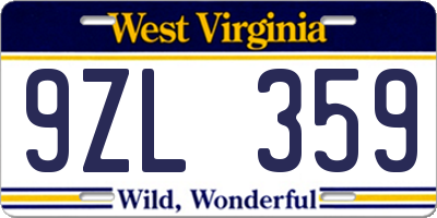 WV license plate 9ZL359