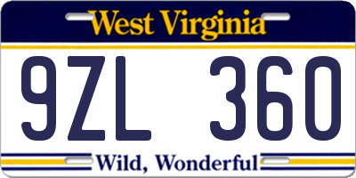 WV license plate 9ZL360