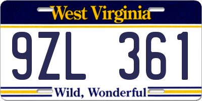 WV license plate 9ZL361