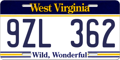 WV license plate 9ZL362