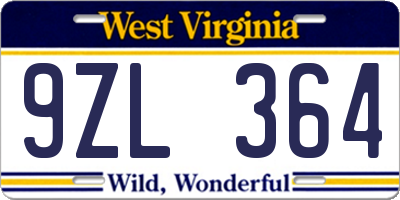 WV license plate 9ZL364