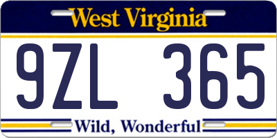 WV license plate 9ZL365