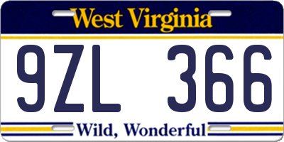 WV license plate 9ZL366