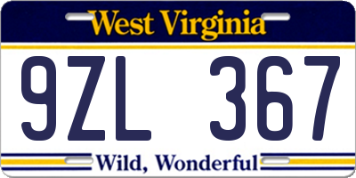 WV license plate 9ZL367