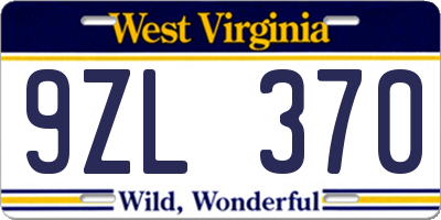 WV license plate 9ZL370