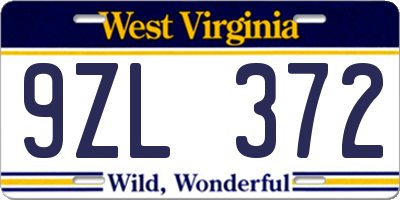WV license plate 9ZL372