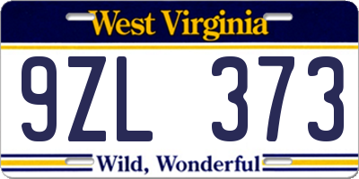 WV license plate 9ZL373