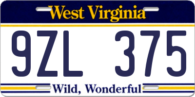 WV license plate 9ZL375
