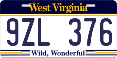 WV license plate 9ZL376