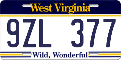 WV license plate 9ZL377
