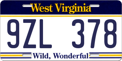 WV license plate 9ZL378