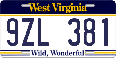 WV license plate 9ZL381