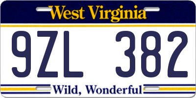 WV license plate 9ZL382