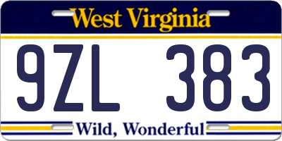 WV license plate 9ZL383
