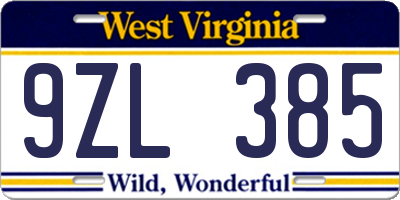 WV license plate 9ZL385