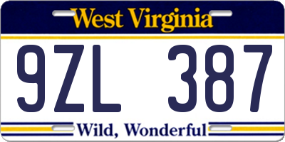 WV license plate 9ZL387