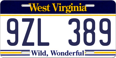 WV license plate 9ZL389