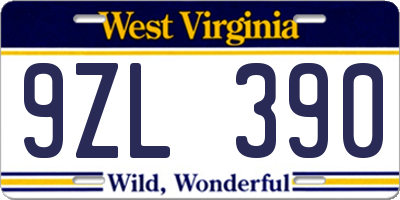 WV license plate 9ZL390