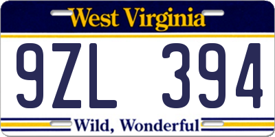 WV license plate 9ZL394