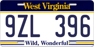 WV license plate 9ZL396