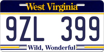 WV license plate 9ZL399