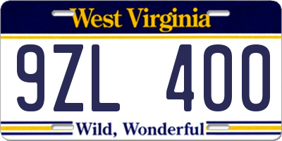 WV license plate 9ZL400