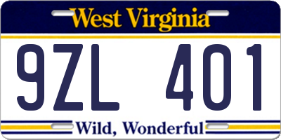 WV license plate 9ZL401