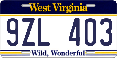 WV license plate 9ZL403