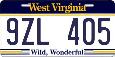 WV license plate 9ZL405