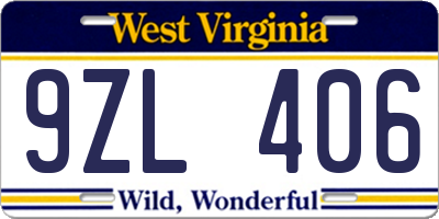 WV license plate 9ZL406