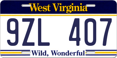 WV license plate 9ZL407