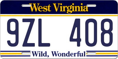 WV license plate 9ZL408