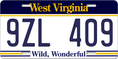 WV license plate 9ZL409